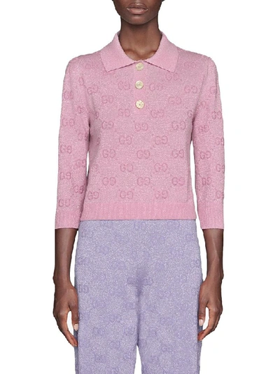 Shop Gucci Women's Pink Wool Polo Shirt
