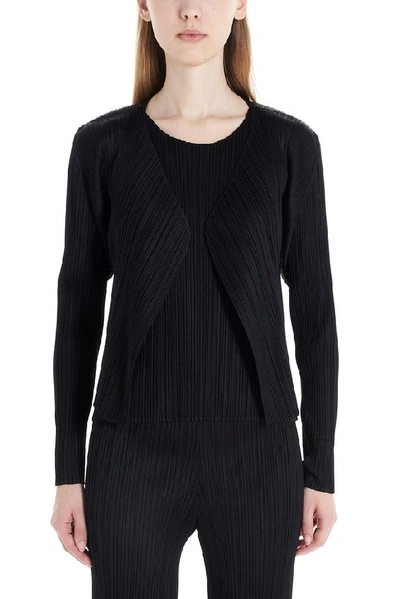 Shop Issey Miyake Pleats Please  Women's Black Polyester Cardigan