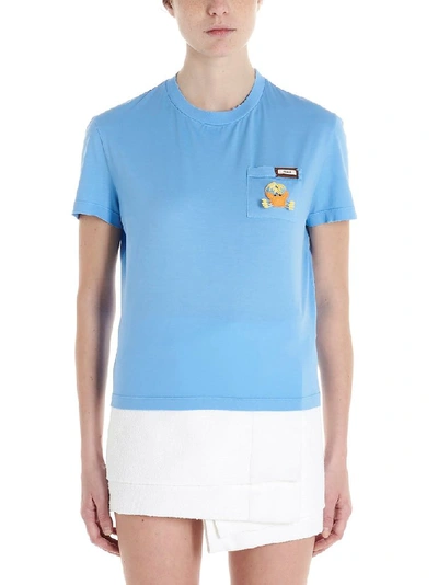 Shop Prada Women's Light Blue Cotton T-shirt