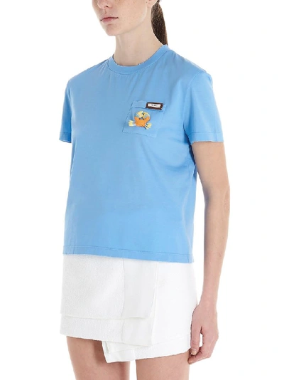 Shop Prada Women's Light Blue Cotton T-shirt