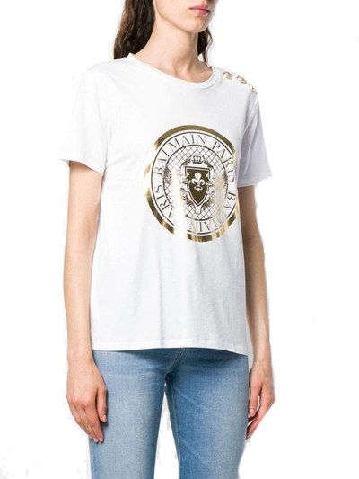 Shop Balmain Women's White Cotton T-shirt