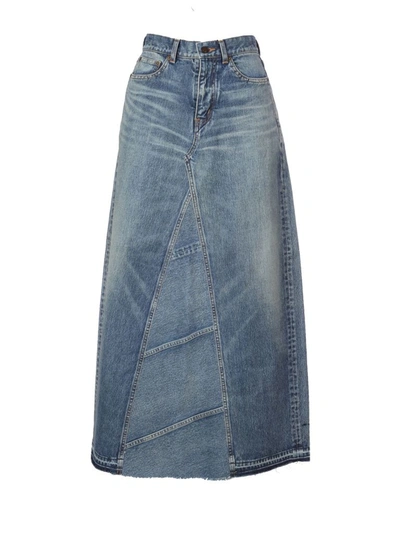 Shop Saint Laurent Women's Blue Cotton Skirt