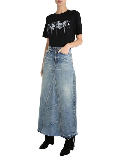 Shop Saint Laurent Women's Blue Cotton Skirt