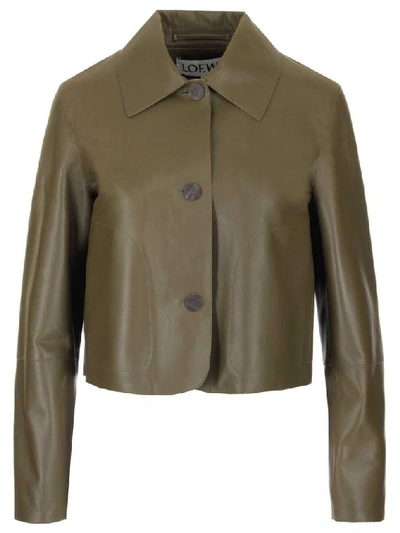 Shop Loewe Women's Green Leather Outerwear Jacket