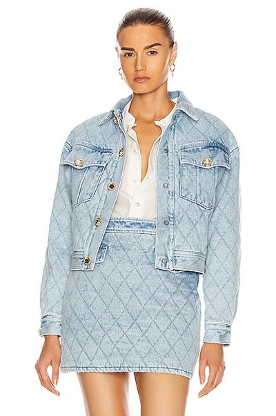 Shop Alessandra Rich Quilted Denim Bomber Jacket In Light Blue
