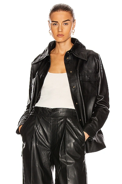 Shop Remain Rosalee Long Sleeve Leather Shirt In Black