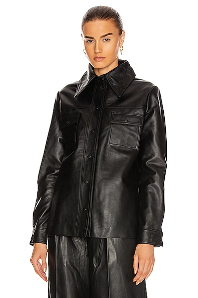 Shop Remain Rosalee Long Sleeve Leather Shirt In Black
