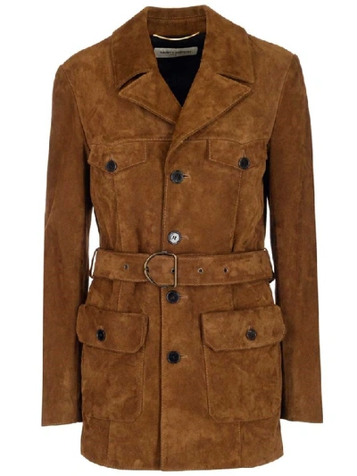 Shop Saint Laurent Women's Brown Cotton Trench Coat