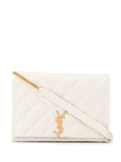Shop Saint Laurent Becky Diamond-quilted Bag In Neutrals
