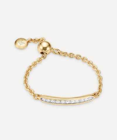 Monica Vinader Gold Plated Vermeil Silver Skinny Diamond Bar Friendship Ring In Gold