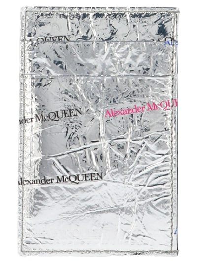 Shop Alexander Mcqueen Men's Silver Leather Card Holder