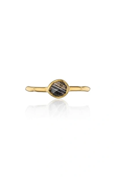 Shop Monica Vinader Siren Small Semiprecious Stone Stacking Ring In Black Line Onyx/ Yellow Gold