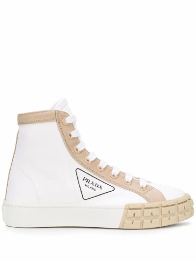 Shop Prada Women's White Cotton Hi Top Sneakers