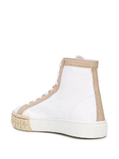 Shop Prada Women's White Cotton Hi Top Sneakers