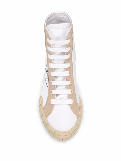 Shop Prada Women's White Cotton Hi Top Sneakers