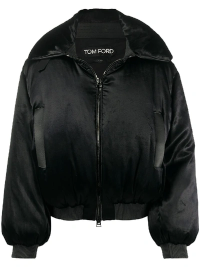 Shop Tom Ford Padded Satin Bomber Jacket In Black