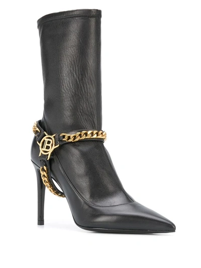 Shop Balmain Women's Black Leather Ankle Boots