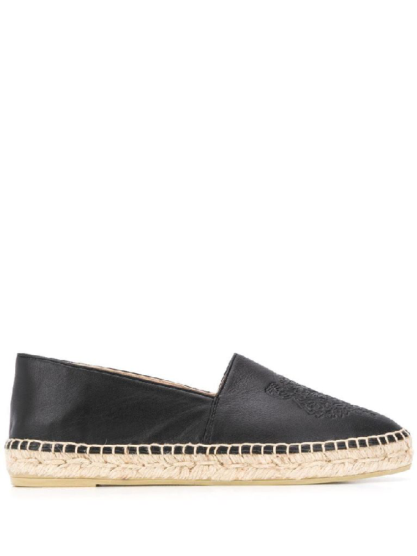 black leather espadrille flats