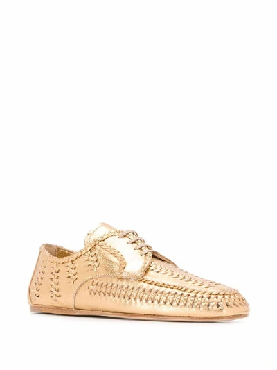 Shop Prada Women's Gold Leather Lace-up Shoes