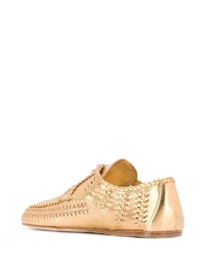 Shop Prada Women's Gold Leather Lace-up Shoes