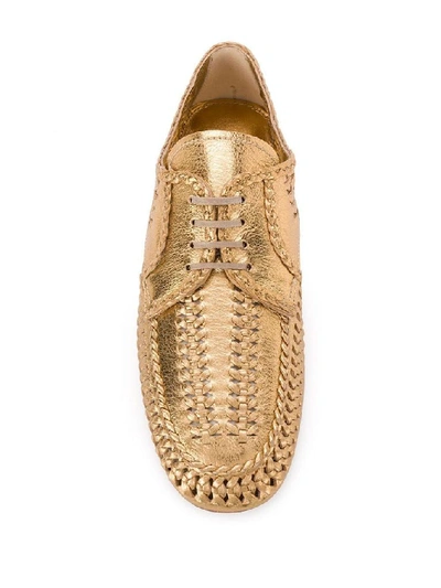 Shop Prada Women's Gold Leather Lace-up Shoes