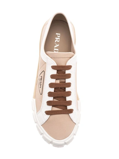 Shop Prada Men's Beige Leather Sneakers