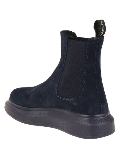 Shop Alexander Mcqueen Men's Blue Suede Ankle Boots