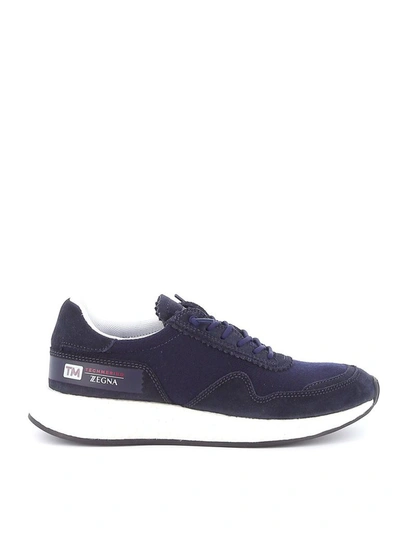 Shop Z Zegna Men's Blue Suede Sneakers