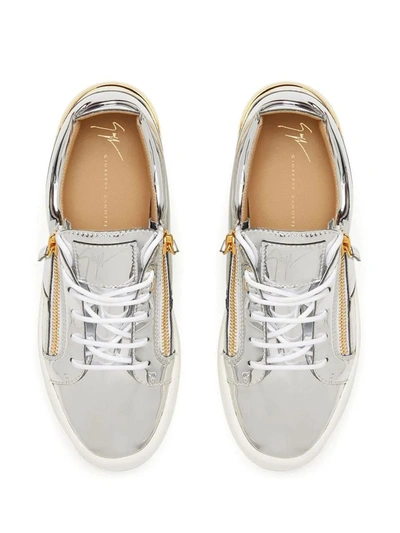 Shop Giuseppe Zanotti Design Men's Silver Leather Sneakers