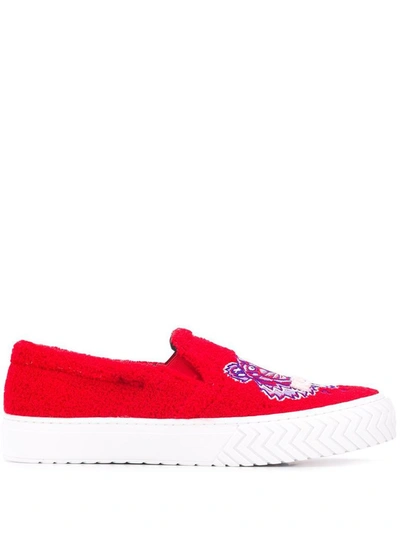 Shop Kenzo Men's Red Cotton Slip On Sneakers