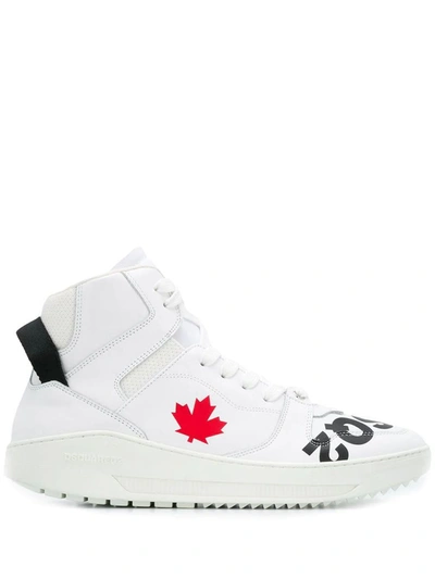 Shop Dsquared2 Men's White Leather Hi Top Sneakers
