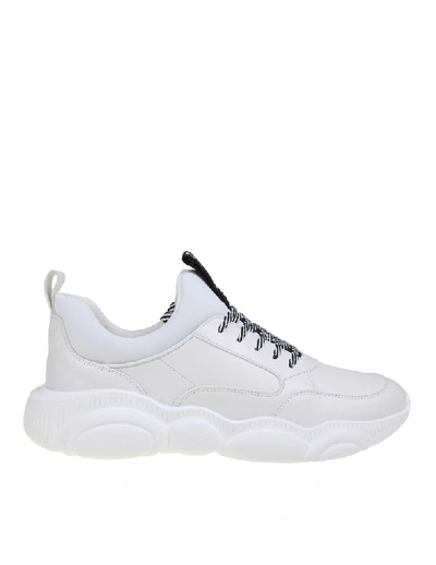 Shop Moschino Men's White Leather Sneakers