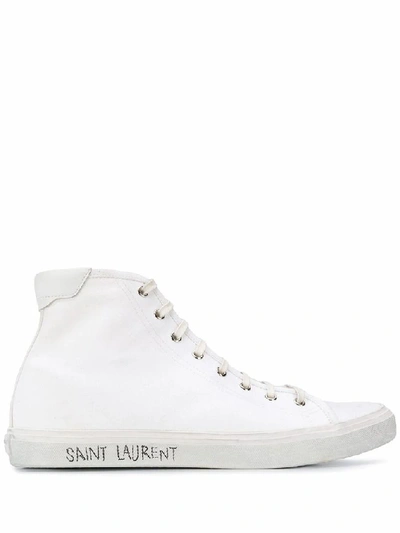 Shop Saint Laurent Men's White Cotton Hi Top Sneakers