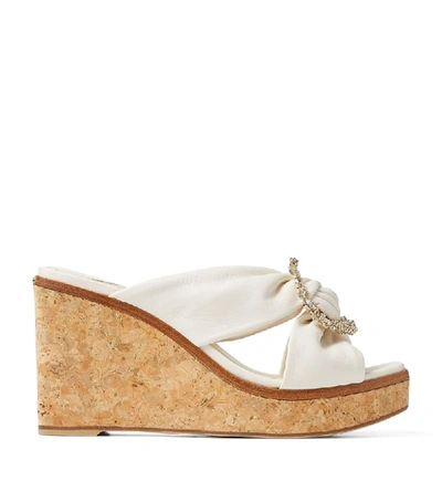 Shop Jimmy Choo Nevara 90 Leather Wedge Sandals