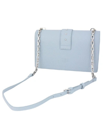 Shop Pinko Women's Light Blue Leather Shoulder Bag