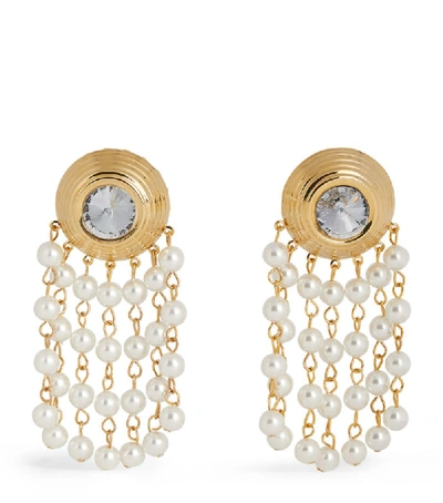 Shop Alessandra Rich Faux Pearl And Crystal Clip-on Earrings