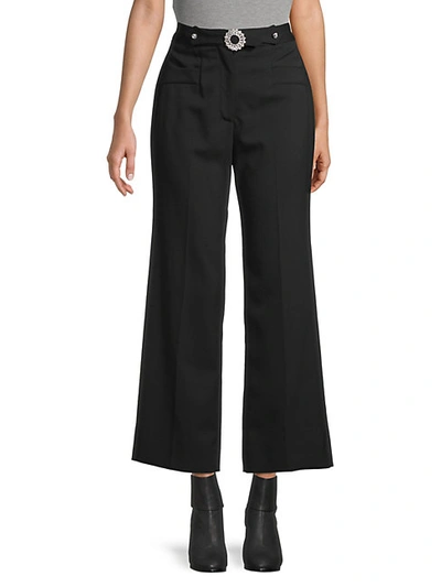 Shop Miu Miu Wide-leg Wool-blend Cropped Pants In Black
