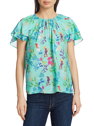 Shop Tanya Taylor Eve Printed Ruffle Blouse In Collage Floral