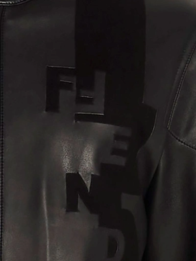 Shop Fendi Men's Black Leather Outerwear Jacket