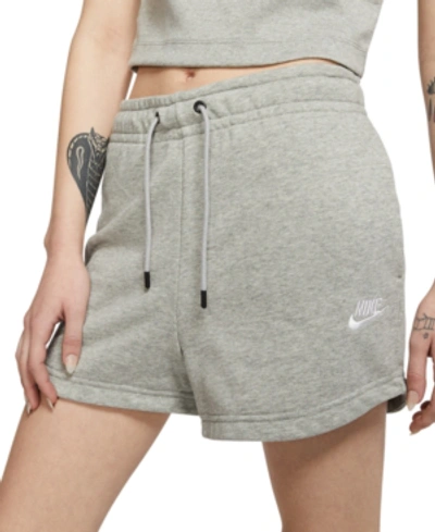Shop Nike Women's Sportswear Essential Terry Shorts In Dk Grey Heather/white