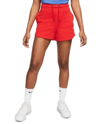 Shop Nike Women's Sportswear Essential Terry Shorts In University Red/white