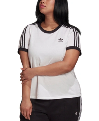 Shop Adidas Originals Plus Size Women's 3 Stripe Tee In White