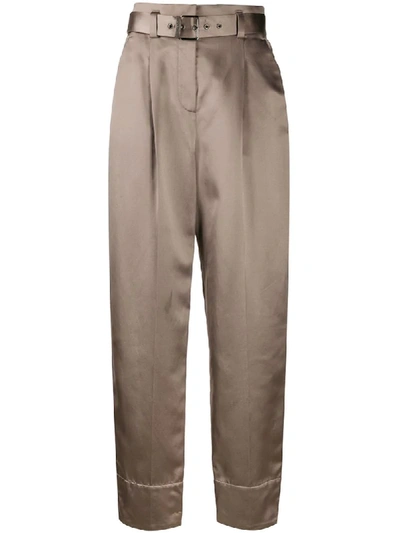 Shop Brunello Cucinelli Satin Wide Leg Trousers In Neutrals