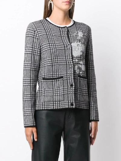 Shop Boutique Moschino Houndstooth Fitted Cardigan In Black