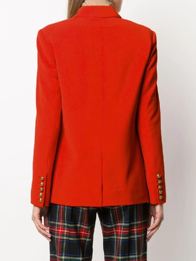 Shop Balmain Double-breasted Blazer Jacket In Orange