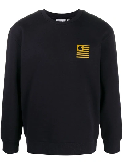 Shop Carhartt Long-sleeved Rear Logo Print Jumper In Blue