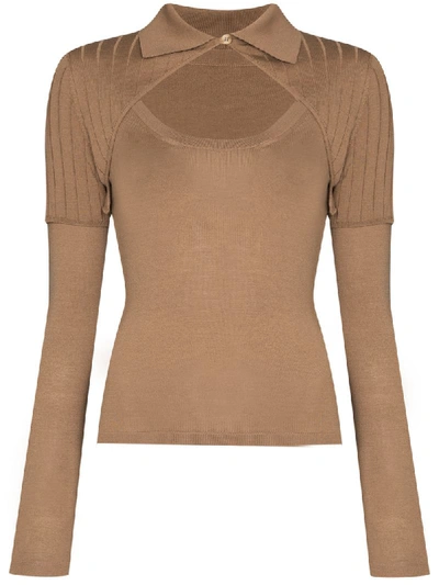Shop Jacquemus Panelled Cutout Knitted Top In Brown