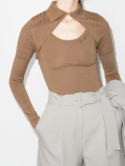 Shop Jacquemus Panelled Cutout Knitted Top In Brown