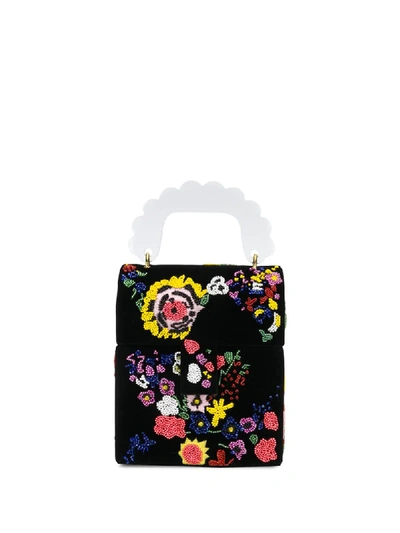 Shop Shrimps Embroidered Floral Box Bag In Black