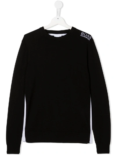 Shop Hugo Boss Embroidered Logo Jumper In Black